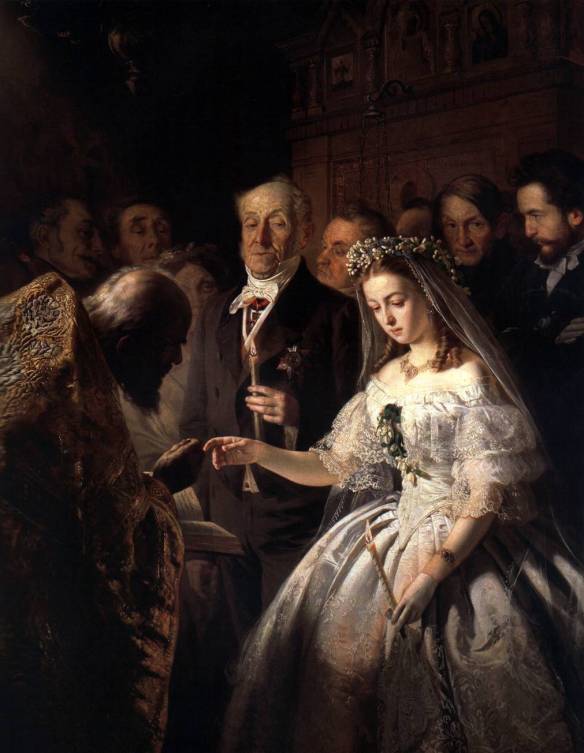 Unequal marriage, a 19th-century painting by Russian artist Pukirev